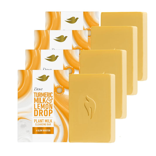 Turmeric milk lemon drop cleansing bar soap, yellow bars and pack, 4 count