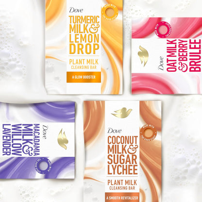 Dove Plant Milk Cleansing Bar Soap Turmeric Milk & Lemon Drop Glow Booster 4 Count for Moisturized Skin Gentle Cleanser, No Sulfate Cleansers or Parabens, 98% Biodegradable Formula 5 oz - Renee Lane Company