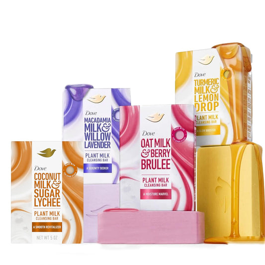 Plant milk cleansing bar soap variety pack with four boxed Dove bars