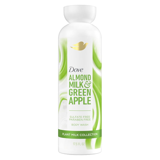 Body wash bottle with green accents, Almond Milk & Green Apple label