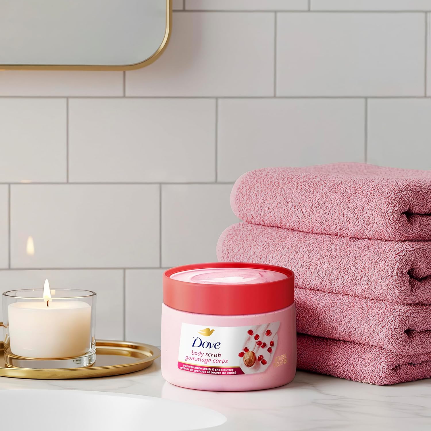 Dove Pomegranate & Shea Butter Body Scrub Exfoliates and Deeply Nourishes for Smooth, Radiant Skin 15 oz - Renee Lane Company