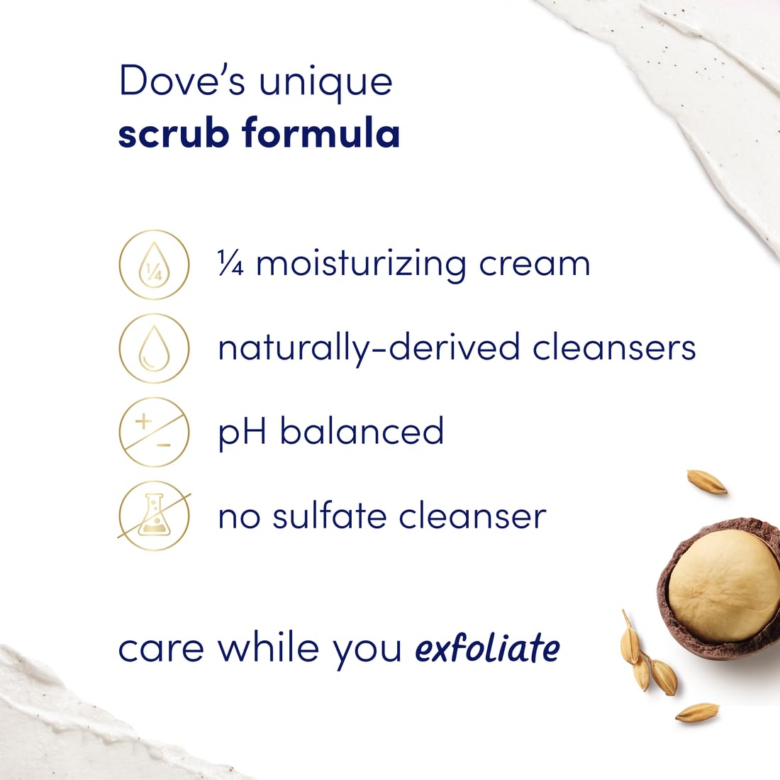 Dove Scrub Macadamia Rice Milk Body Scrub Exfoliates and Deeply Nourishes for Smooth, Radiant Skin 15 oz - Renee Lane Company