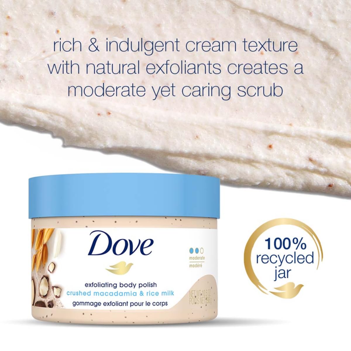 Dove Scrub Macadamia & Rice Milk Reveals Visibly Smoother Skin Body Scrub That Nourishes Skin 10.5 oz - Renee Lane Company