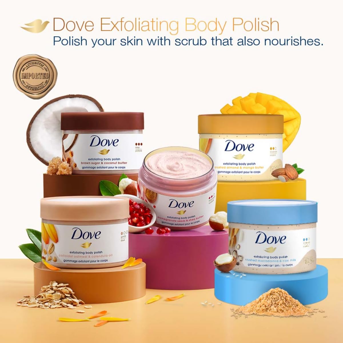 Dove Scrub Macadamia & Rice Milk Reveals Visibly Smoother Skin Body Scrub That Nourishes Skin 10.5 oz - Renee Lane Company