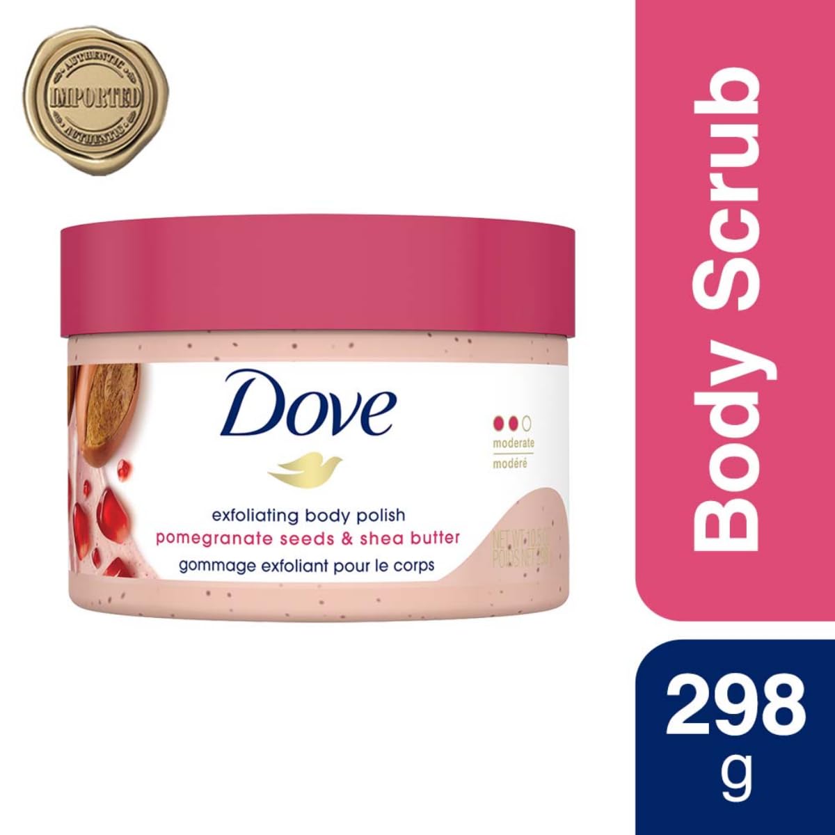 Dove Scrub Pomegranate & Shea Butter For Silky, Soft Skin Body Scrub Exfoliates and Provides Lasting Nourishment 10.5 oz - Renee Lane Company