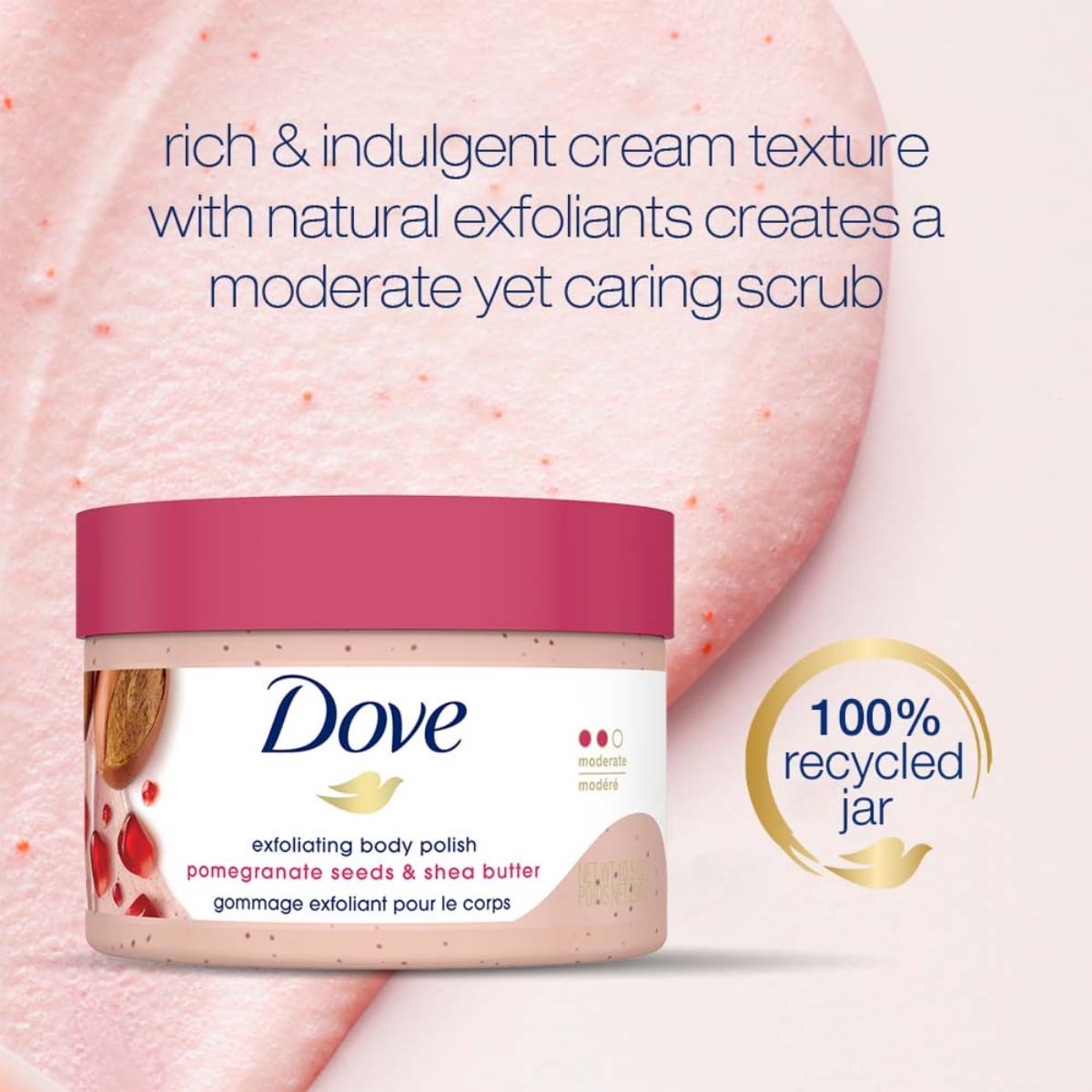 Dove Scrub Pomegranate & Shea Butter For Silky, Soft Skin Body Scrub Exfoliates and Provides Lasting Nourishment 10.5 oz - Renee Lane Company