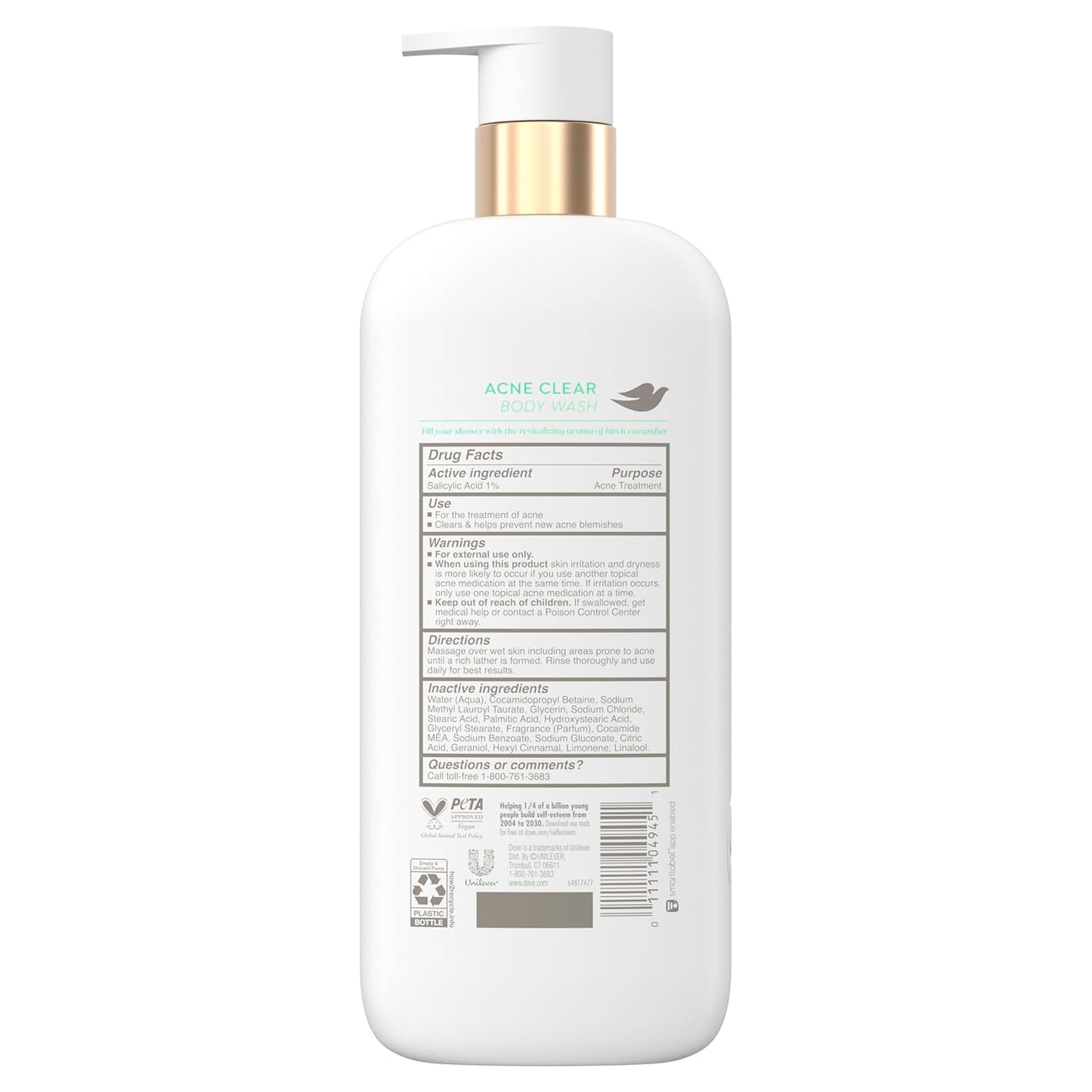 Dove Serum Body Wash Acne Clear for troubled skin with Salicylic Acid 18.5 Fl Oz - Renee Lane Company