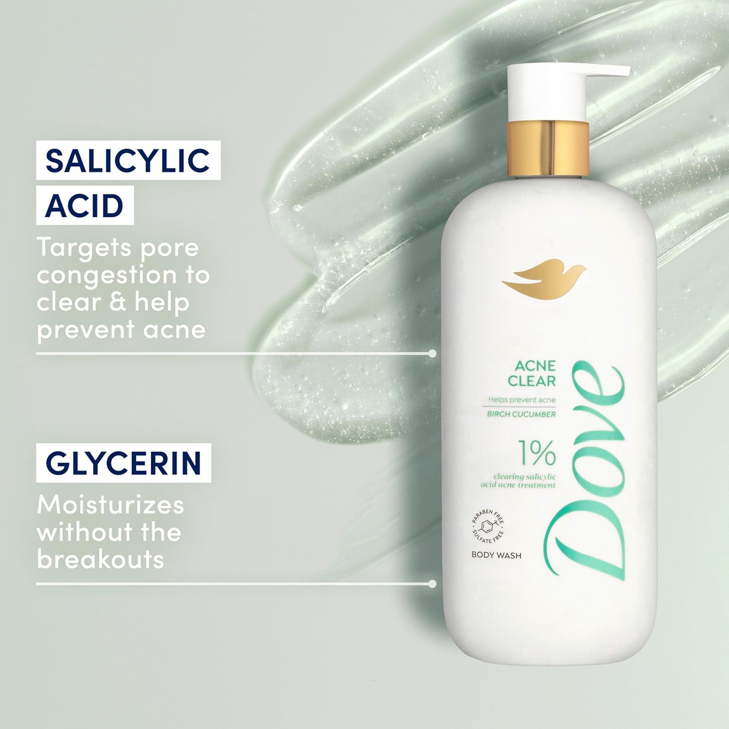 Dove Serum Body Wash Acne Clear for troubled skin with Salicylic Acid 18.5 Fl Oz - Renee Lane Company