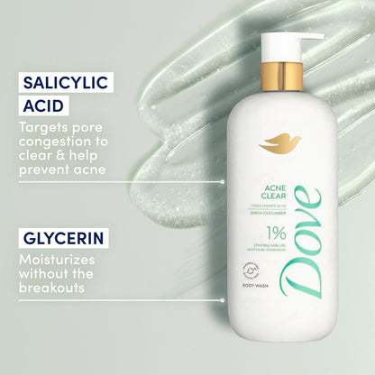 Dove Serum Body Wash Acne Clear for troubled skin with Salicylic Acid 18.5 Fl Oz - Renee Lane Company