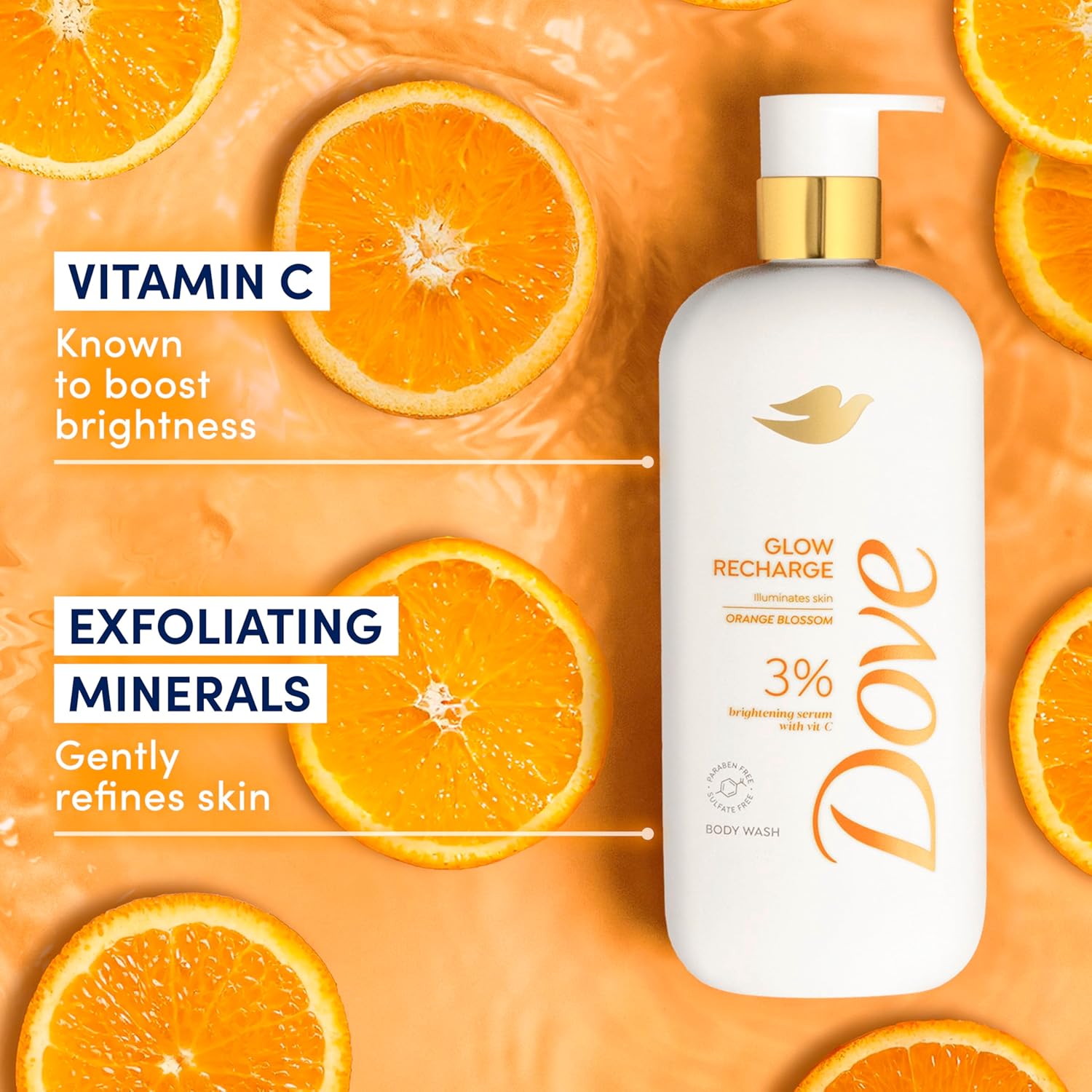 Dove Serum Body Wash Glow Recharge illuminates & Exfoliates skin with brightening Vitamin C Serum 18.5 Fl Oz - Renee Lane Company