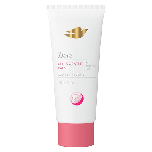 Dove Ultra Gentle Balm tube, white with gold logo and pink base