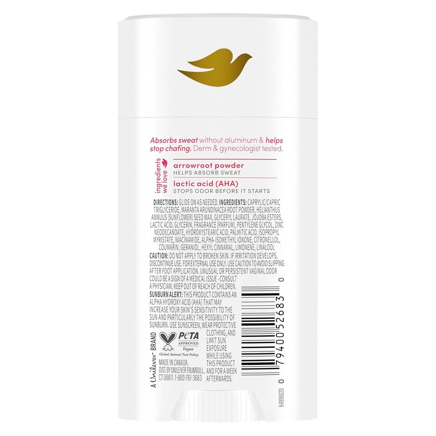 Dove Whole Body Deo Aluminum Free Anti-Chafe Deodorant Stick for Women Berry Blush 2.4 oz - Renee Lane Company