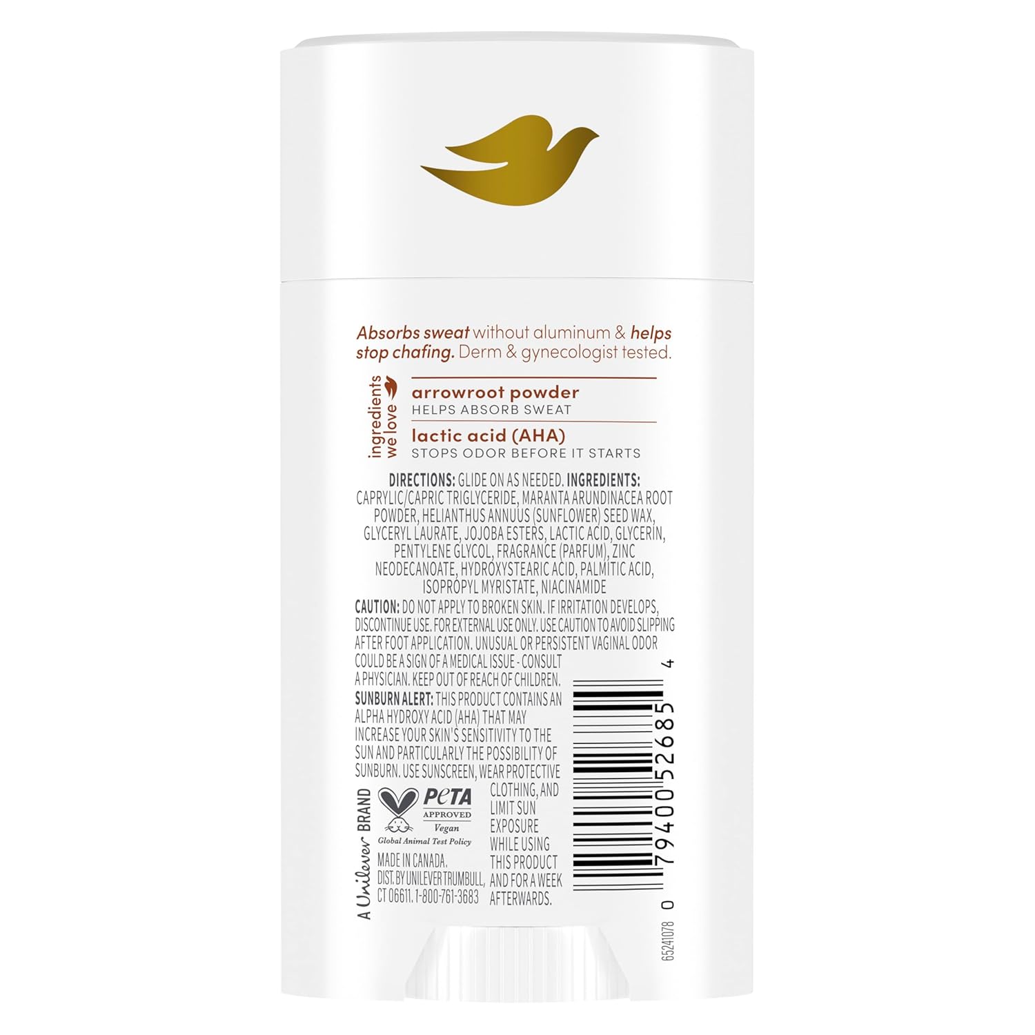 Dove Whole Body Deo Aluminum Free Anti-Chafe Deodorant Stick for Women Coconut Vanilla 2.4 oz - Renee Lane Company