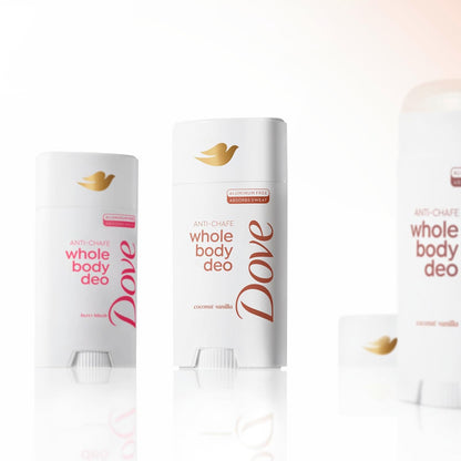 Dove Whole Body Deo Aluminum Free Anti-Chafe Deodorant Stick for Women Coconut Vanilla 2.4 oz - Renee Lane Company