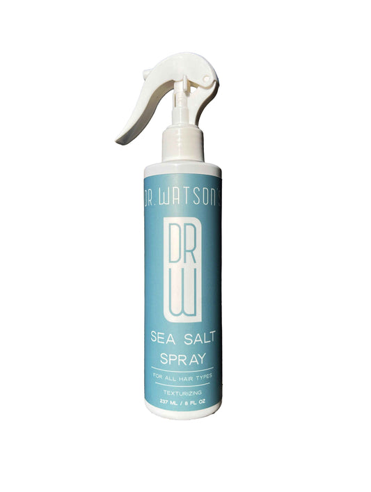 Sea salt spray bottle with white trigger sprayer, light blue label