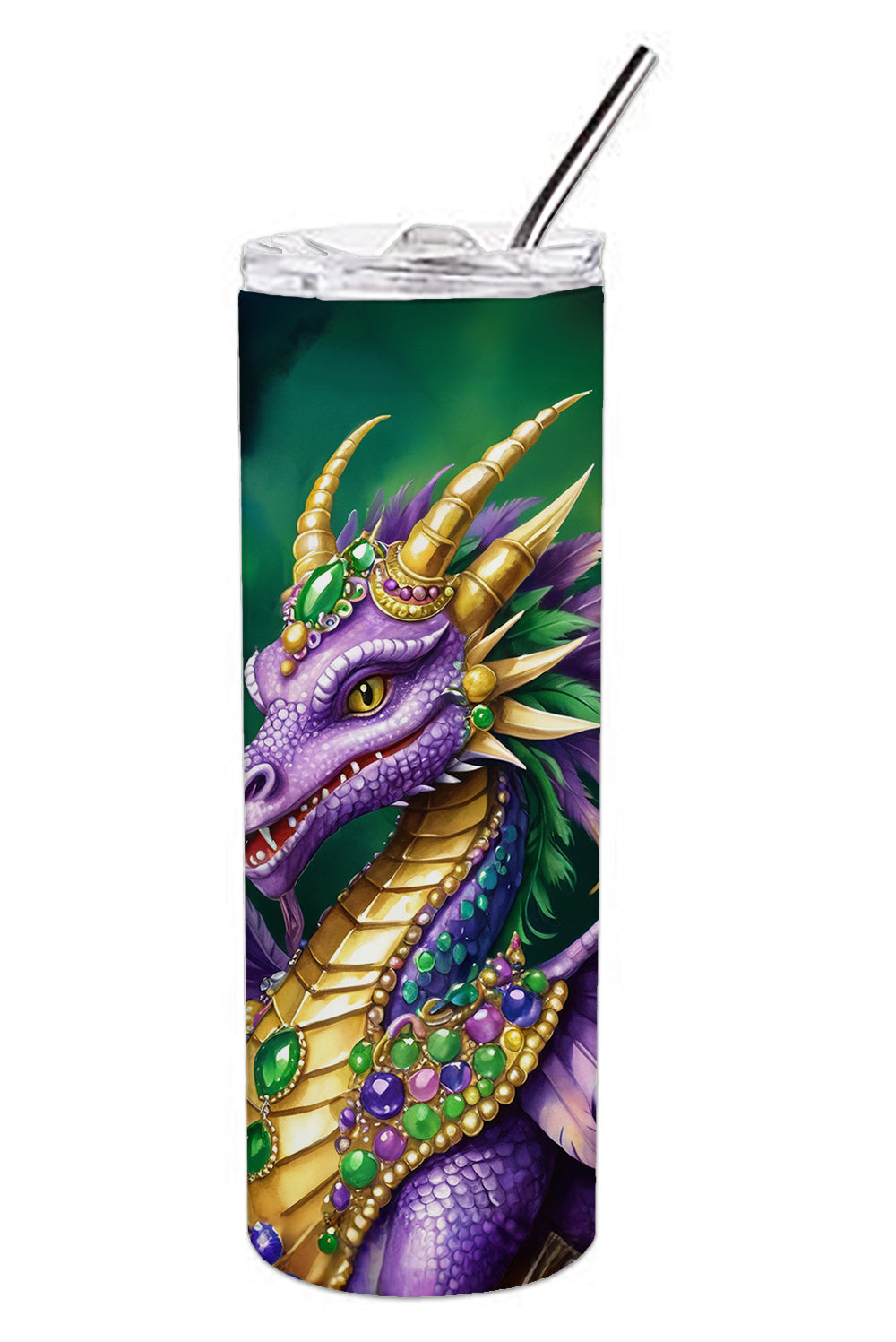 Dragon King of Mardi Gras Stainless Steel Skinny Tumbler Vacuum Double Walled Reusable Insulated Tumbler Travel Cup for Coffee Cocktails Gift with Lid, 20 oz - Renee Lane Company