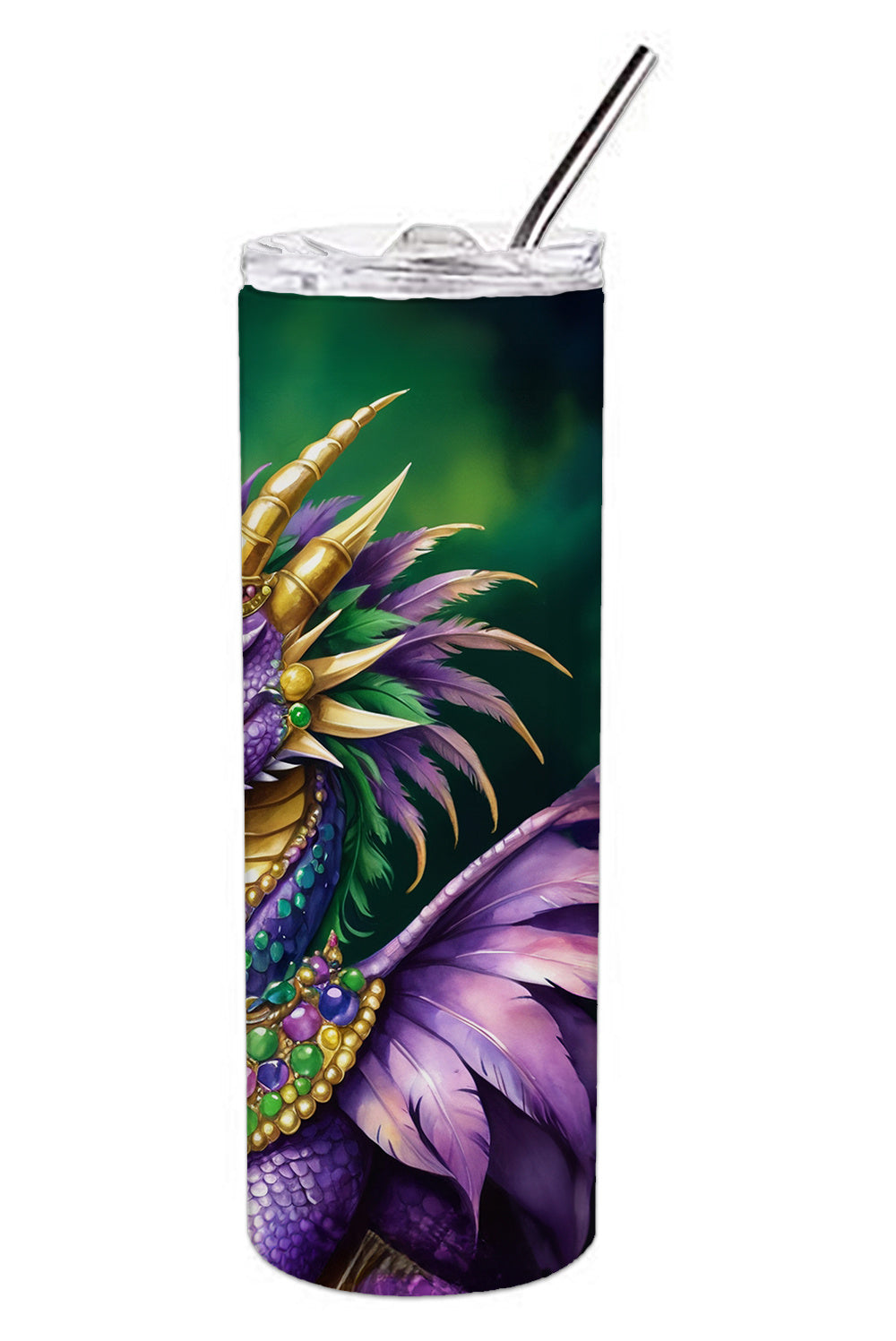 Dragon King of Mardi Gras Stainless Steel Skinny Tumbler Vacuum Double Walled Reusable Insulated Tumbler Travel Cup for Coffee Cocktails Gift with Lid, 20 oz - Renee Lane Company