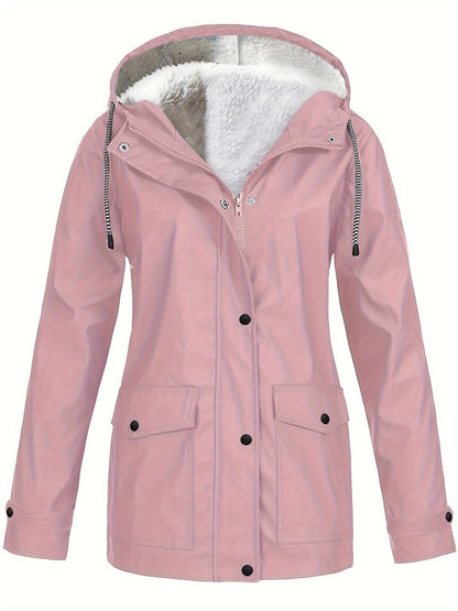Drawstring Hooded Trench Coat, Casual Zip Up Long Sleeve Versatile Outerwear, Women's Clothing - Renee Lane Company