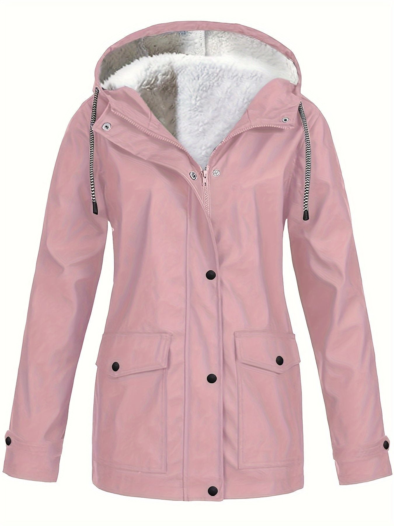 Drawstring Hooded Trench Coat, Casual Zip Up Long Sleeve Versatile Outerwear, Women's Clothing - Renee Lane Company
