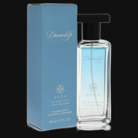 Women's cologne spray in clear bottle with blue Dreamlife box