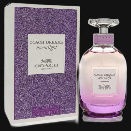 Women's perfume bottle with purple cap and purple-pink liquid, boxed with label.