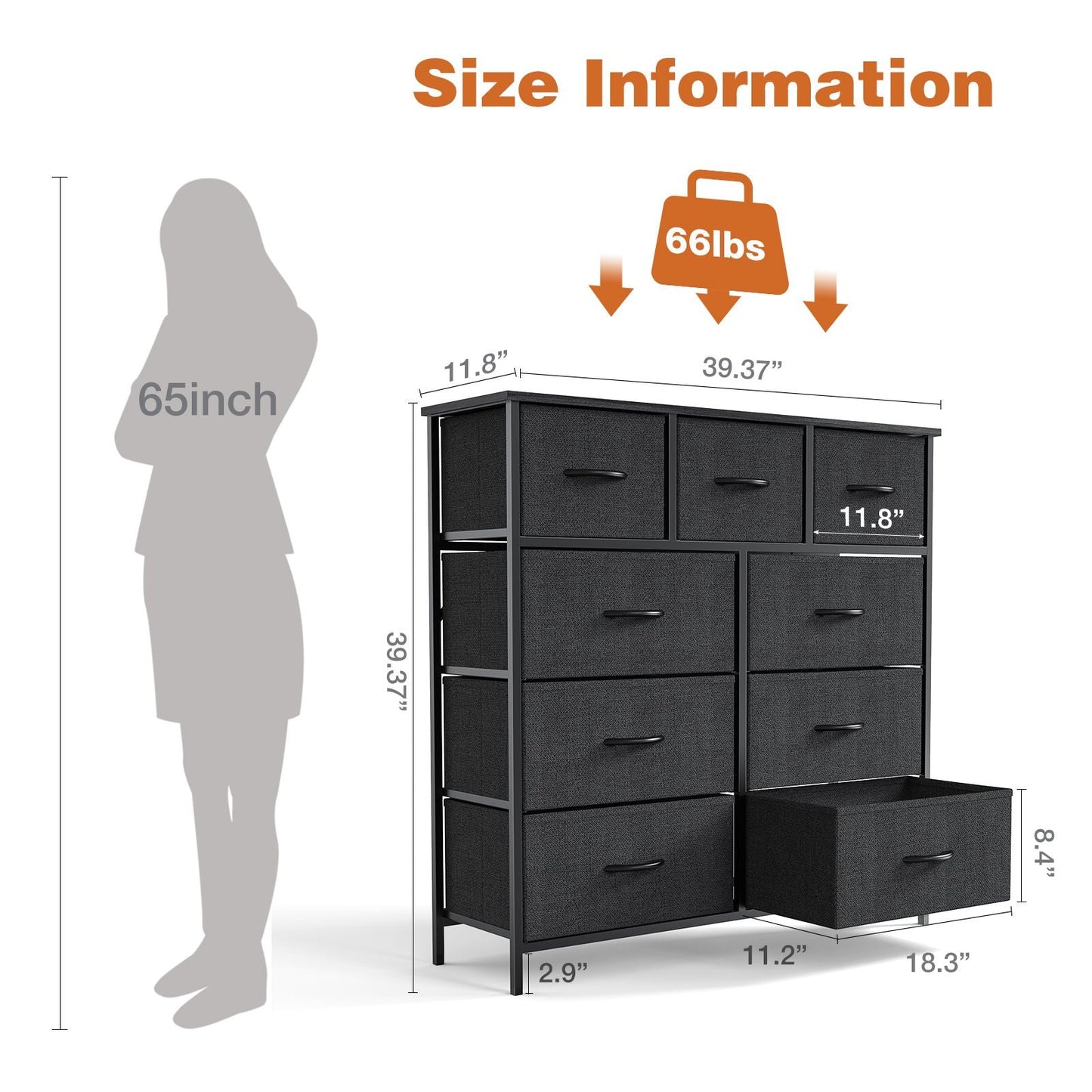 Dresser For Bedroom With 9 Fabric Storage Drawer Wardrobe Tall Chest Organizer Closet Adult Kids Clothes Cabinet Furniture - Renee Lane Company
