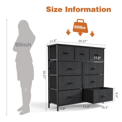 Dresser For Bedroom With 9 Fabric Storage Drawer Wardrobe Tall Chest Organizer Closet Adult Kids Clothes Cabinet Furniture - Renee Lane Company