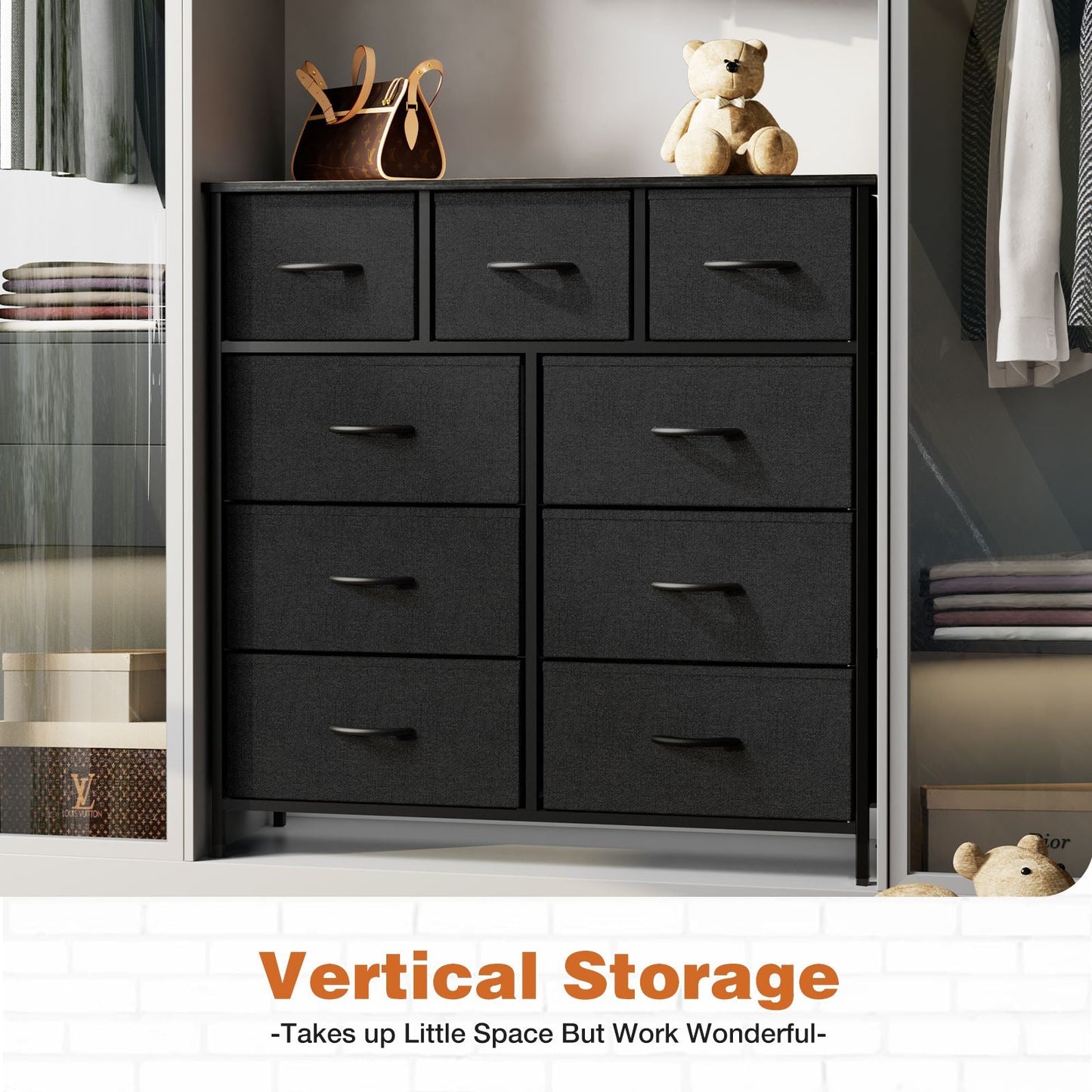 Dresser For Bedroom With 9 Fabric Storage Drawer Wardrobe Tall Chest Organizer Closet Adult Kids Clothes Cabinet Furniture - Renee Lane Company