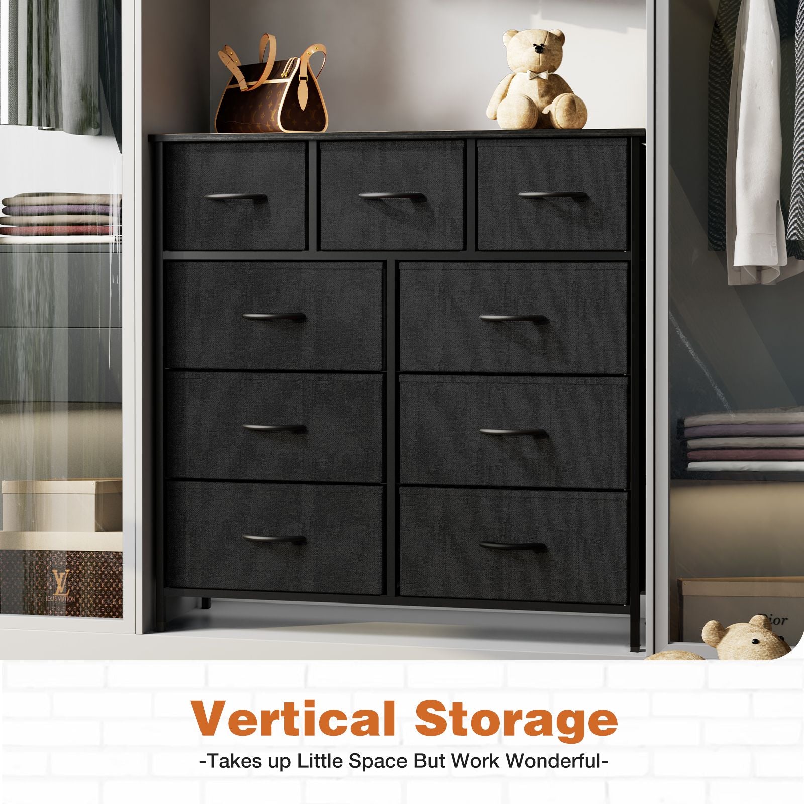 Dresser For Bedroom With 9 Fabric Storage Drawer Wardrobe Tall Chest Organizer Closet Adult Kids Clothes Cabinet Furniture - Renee Lane Company