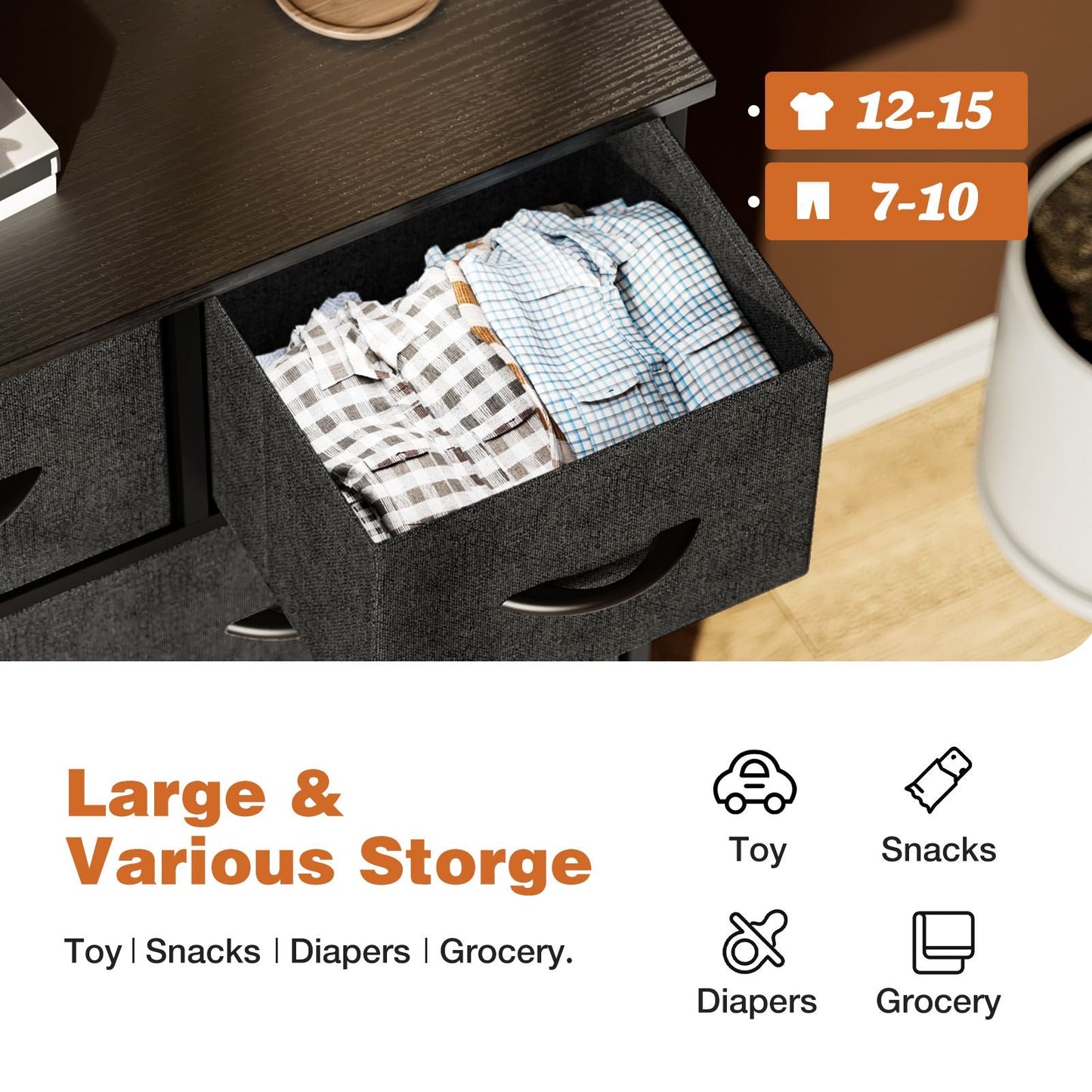 Dresser For Bedroom With 9 Fabric Storage Drawer Wardrobe Tall Chest Organizer Closet Adult Kids Clothes Cabinet Furniture - Renee Lane Company