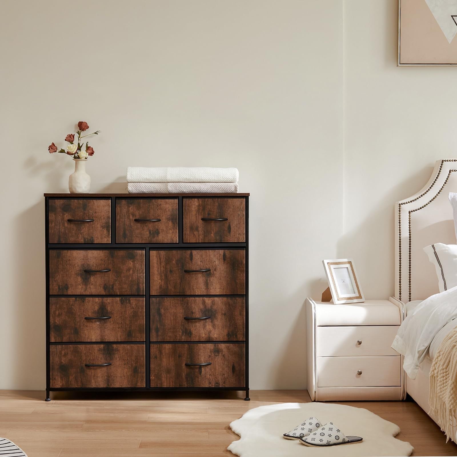 Dresser For Bedroom With 9 Fabric Storage Drawer Wardrobe Tall Chest Organizer Closet Adult Kids Clothes Cabinet Furniture - Renee Lane Company