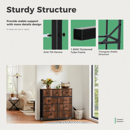 Dresser For Bedroom With 9 Fabric Storage Drawer Wardrobe Tall Chest Organizer Closet Adult Kids Clothes Cabinet Furniture - Renee Lane Company