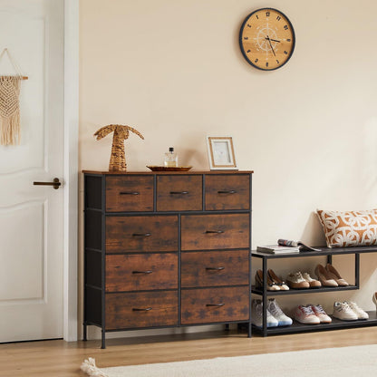 Dresser For Bedroom With 9 Fabric Storage Drawer Wardrobe Tall Chest Organizer Closet Adult Kids Clothes Cabinet Furniture - Renee Lane Company