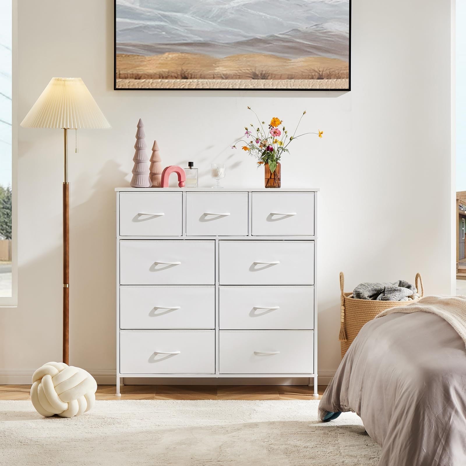 Dresser For Bedroom With 9 Fabric Storage Drawer Wardrobe Tall Chest Organizer Closet Adult Kids Clothes Cabinet Furniture - Renee Lane Company
