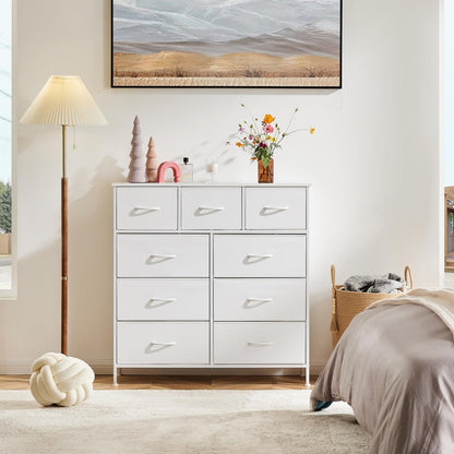 Dresser For Bedroom With 9 Fabric Storage Drawer Wardrobe Tall Chest Organizer Closet Adult Kids Clothes Cabinet Furniture - Renee Lane Company