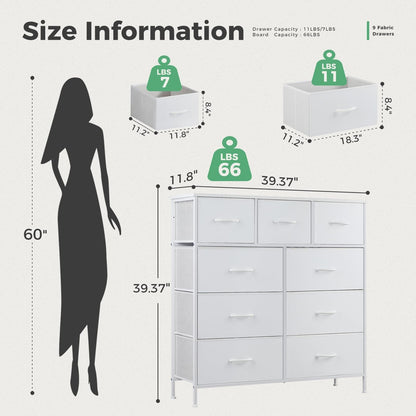 Dresser For Bedroom With 9 Fabric Storage Drawer Wardrobe Tall Chest Organizer Closet Adult Kids Clothes Cabinet Furniture - Renee Lane Company