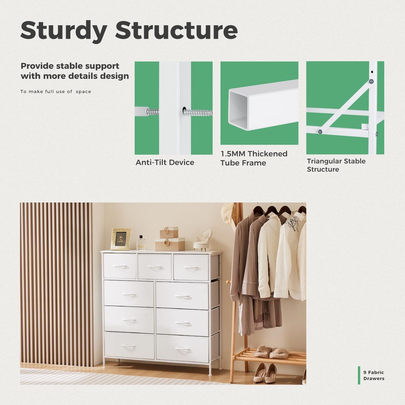 Dresser For Bedroom With 9 Fabric Storage Drawer Wardrobe Tall Chest Organizer Closet Adult Kids Clothes Cabinet Furniture - Renee Lane Company