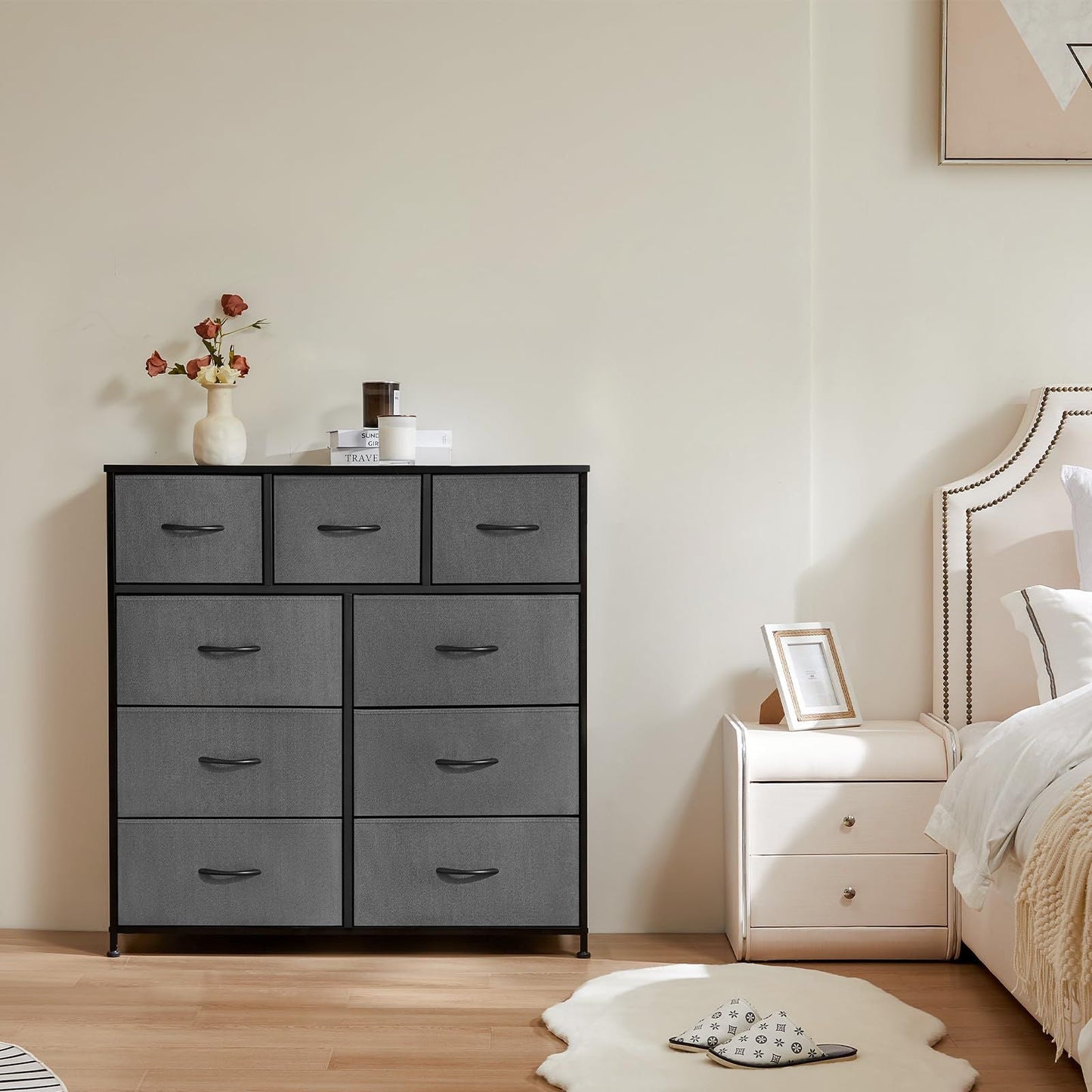 Dresser For Bedroom With 9 Fabric Storage Drawer Wardrobe Tall Chest Organizer Closet Adult Kids Clothes Cabinet Furniture - Renee Lane Company