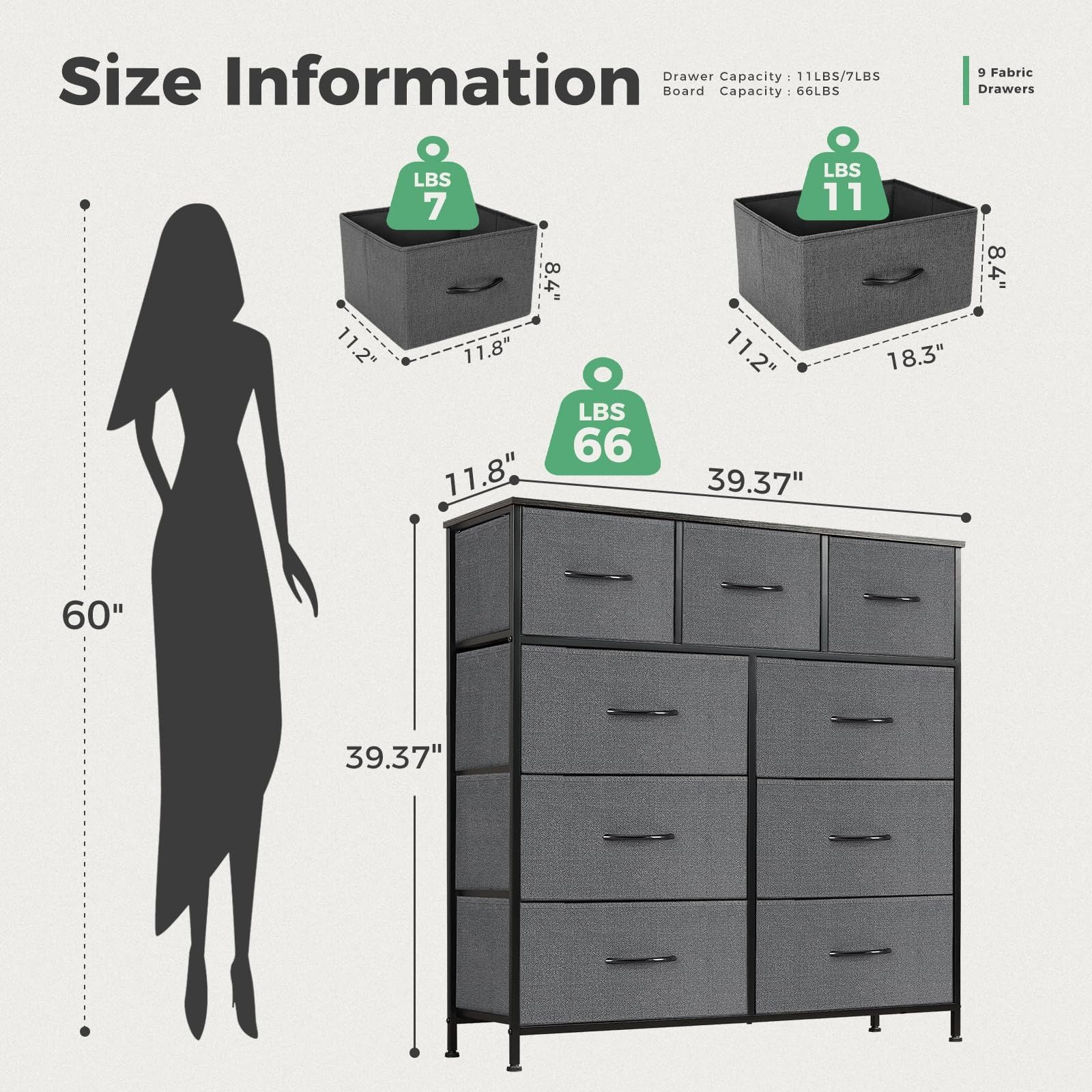 Dresser For Bedroom With 9 Fabric Storage Drawer Wardrobe Tall Chest Organizer Closet Adult Kids Clothes Cabinet Furniture - Renee Lane Company