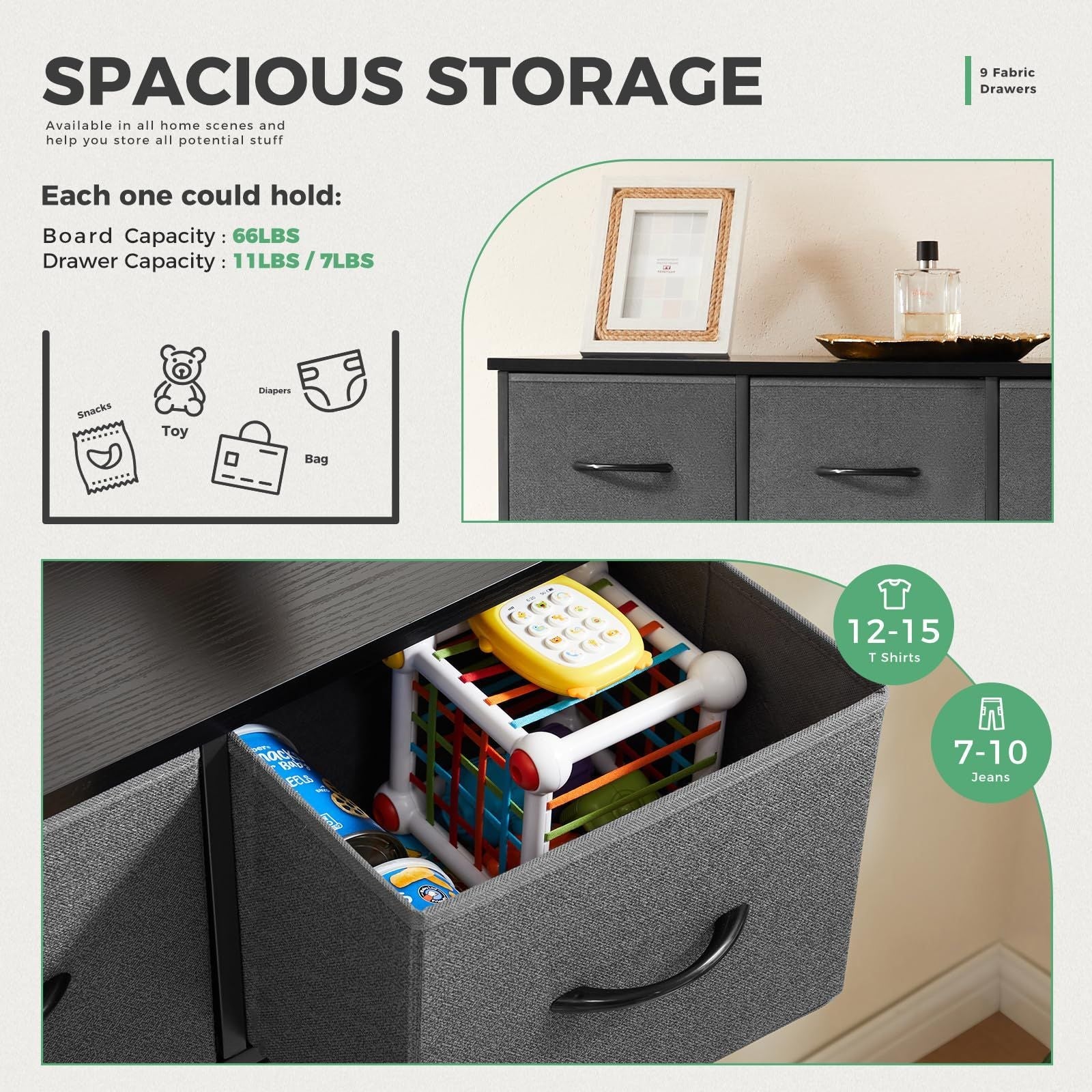 Dresser For Bedroom With 9 Fabric Storage Drawer Wardrobe Tall Chest Organizer Closet Adult Kids Clothes Cabinet Furniture - Renee Lane Company
