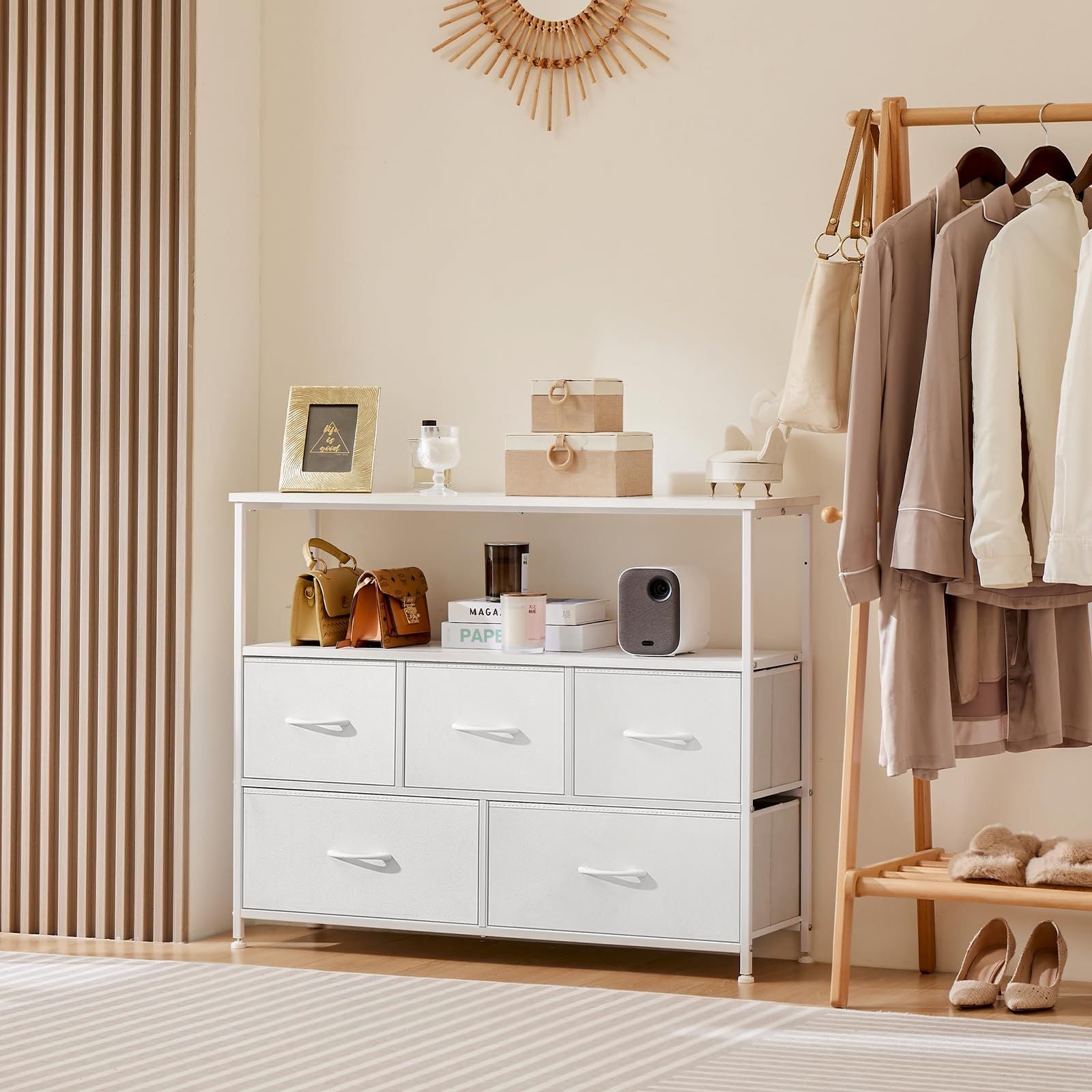 Dresser for Bedroom, Chest of Drawers, 5 Drawer Dresser, Closet Fabric Dresser with Metal Frame tv stand - Renee Lane Company