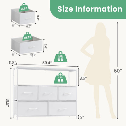Dresser for Bedroom, Chest of Drawers, 5 Drawer Dresser, Closet Fabric Dresser with Metal Frame tv stand - Renee Lane Company