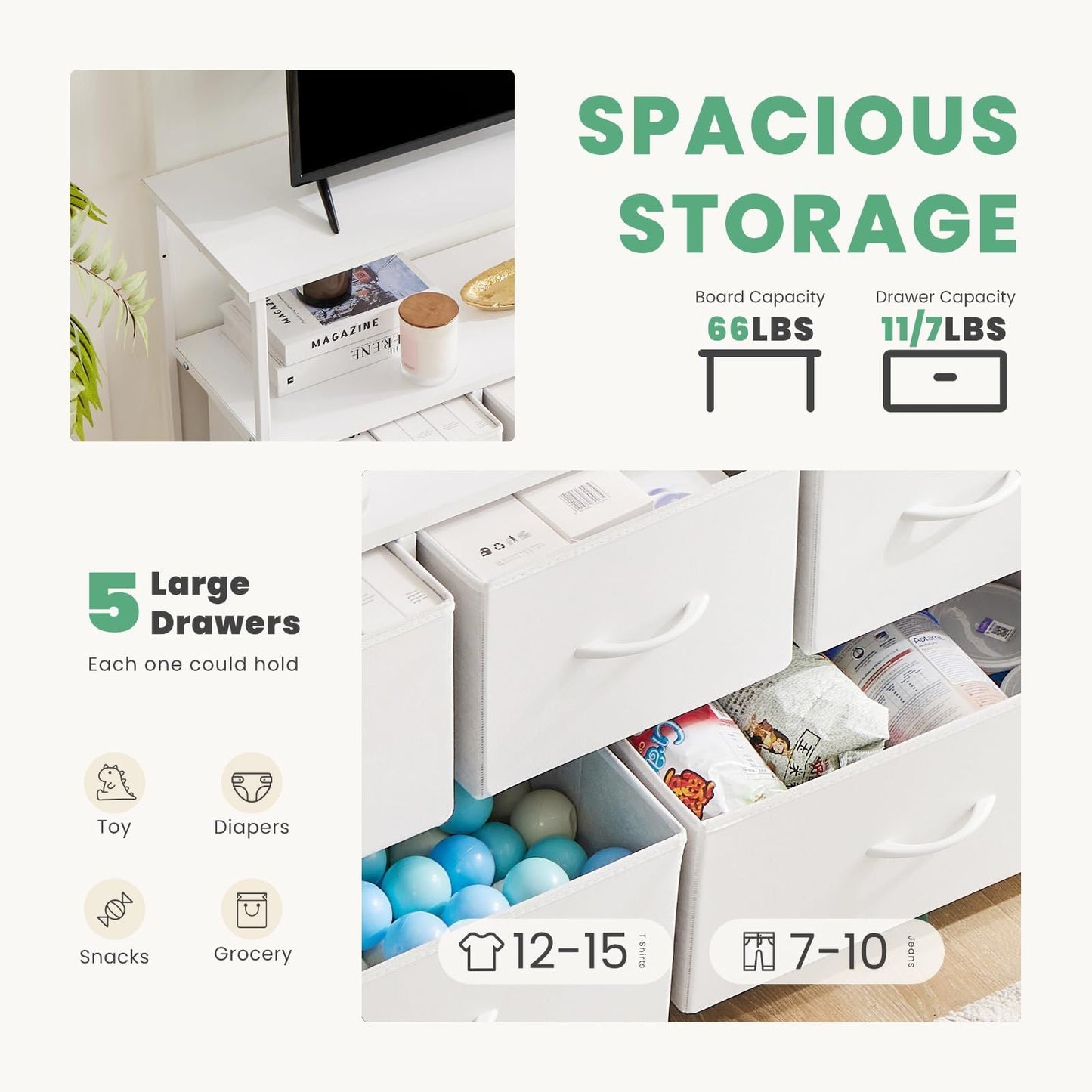 Dresser for Bedroom, Chest of Drawers, 5 Drawer Dresser, Closet Fabric Dresser with Metal Frame tv stand - Renee Lane Company
