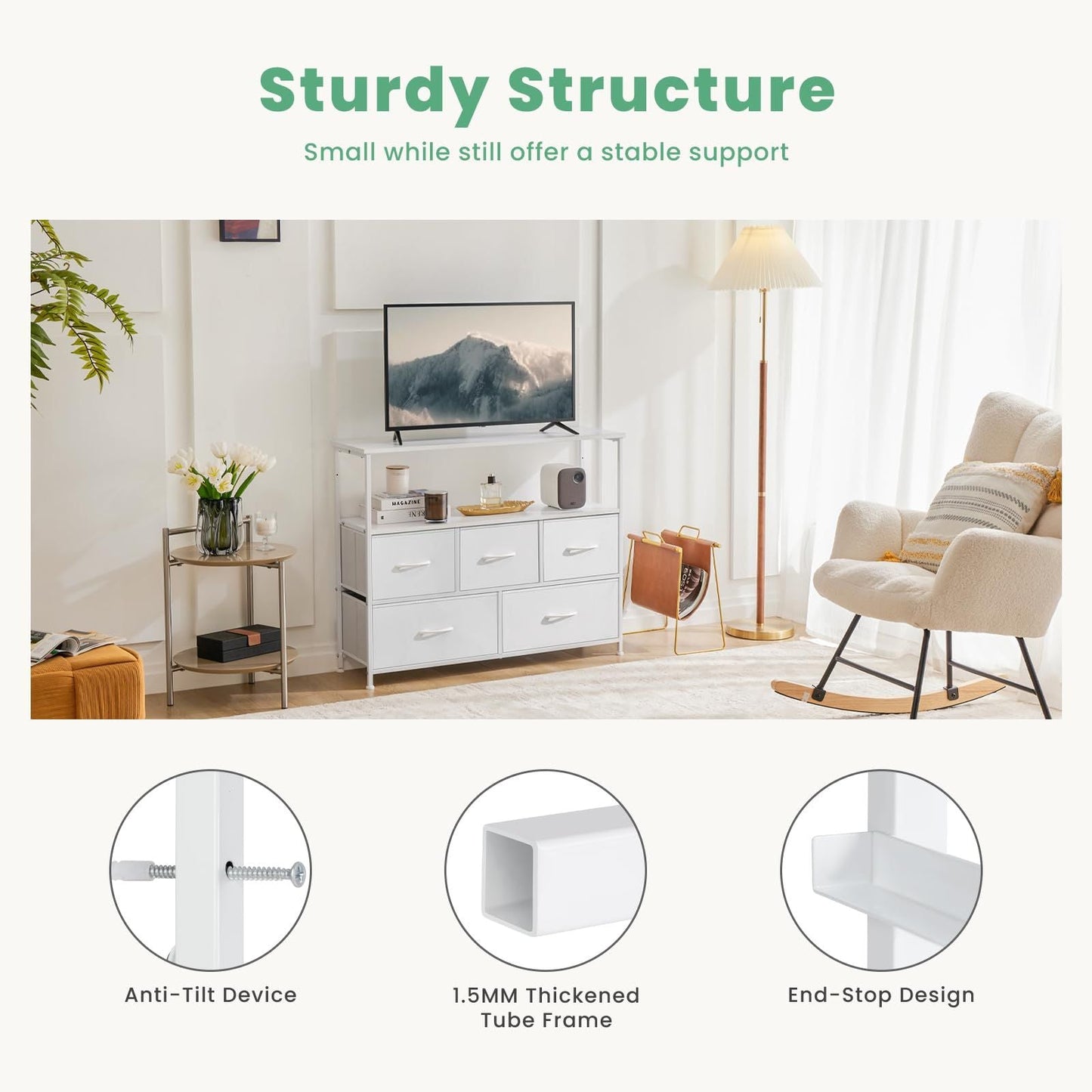 Dresser for Bedroom, Chest of Drawers, 5 Drawer Dresser, Closet Fabric Dresser with Metal Frame tv stand - Renee Lane Company
