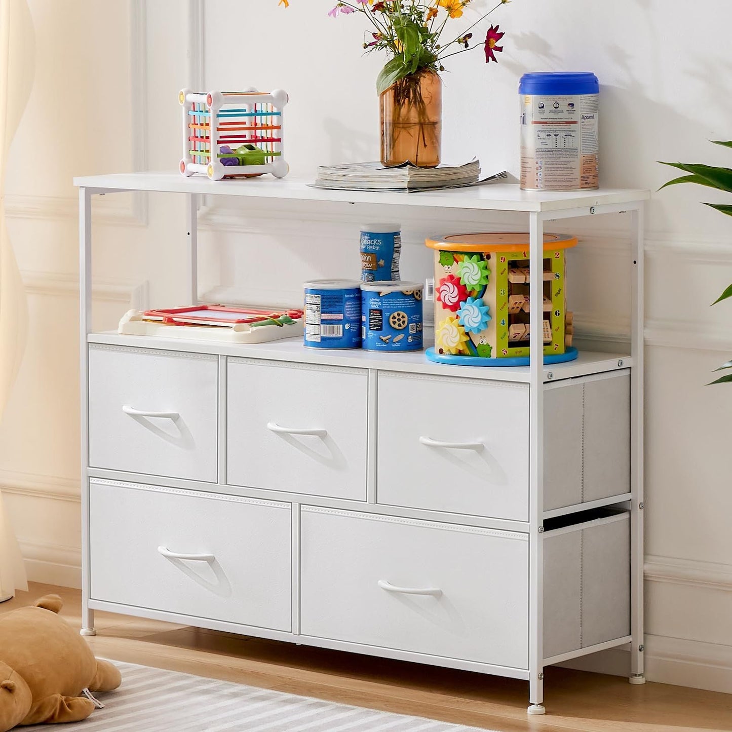 Dresser for Bedroom, Chest of Drawers, 5 Drawer Dresser, Closet Fabric Dresser with Metal Frame tv stand - Renee Lane Company