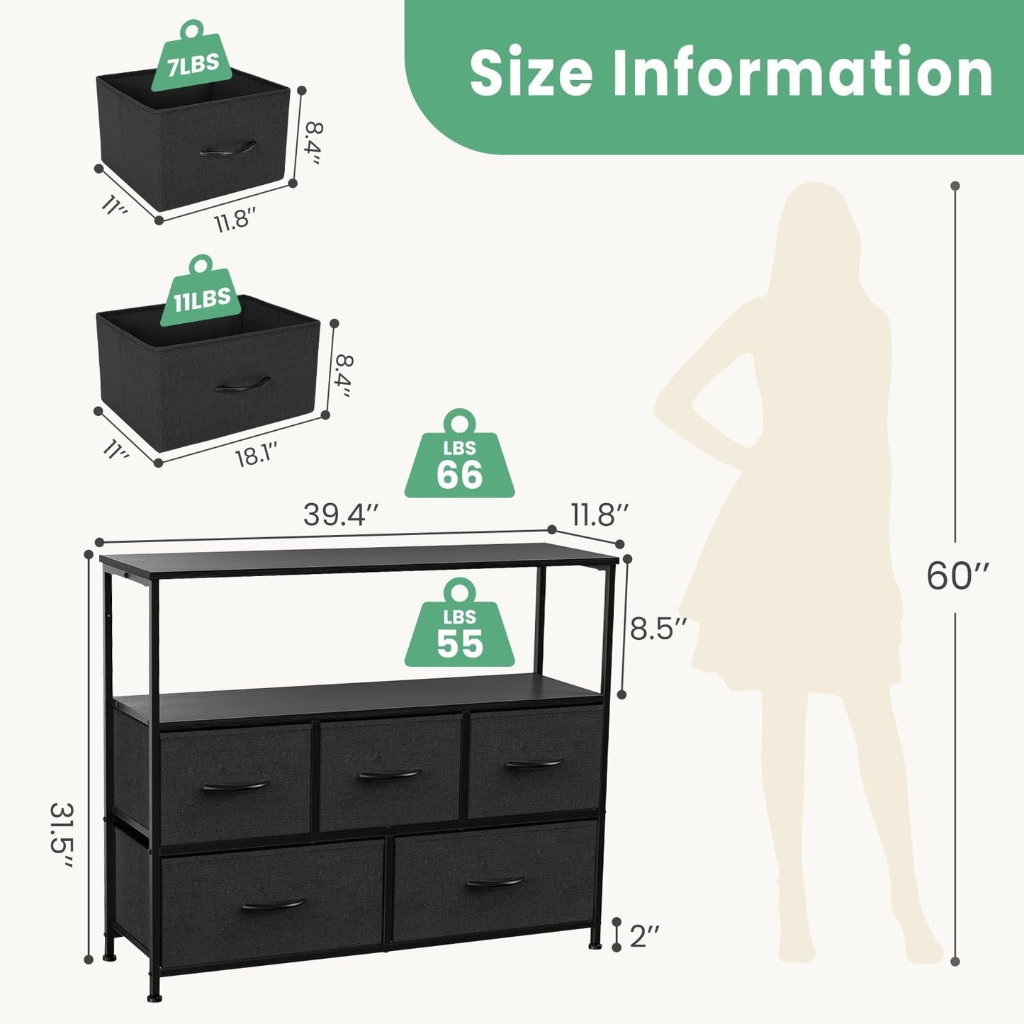 Dresser for Bedroom, Chest of Drawers, 5 Drawer Dresser, Closet Fabric Dresser with Metal Frame tv stand - Renee Lane Company