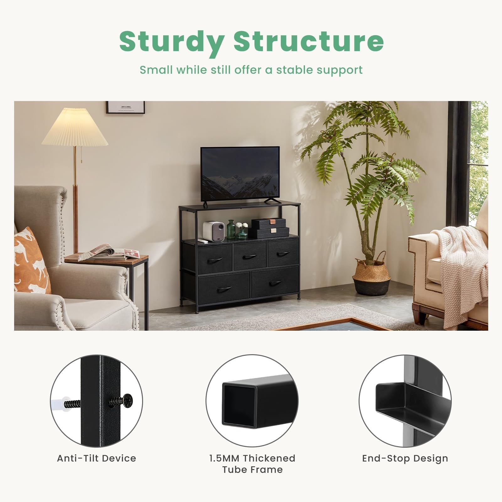 Dresser for Bedroom, Chest of Drawers, 5 Drawer Dresser, Closet Fabric Dresser with Metal Frame tv stand - Renee Lane Company