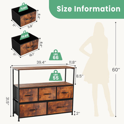 Dresser for Bedroom, Chest of Drawers, 5 Drawer Dresser, Closet Fabric Dresser with Metal Frame tv stand - Renee Lane Company
