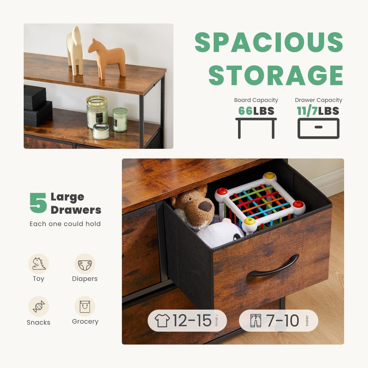 Dresser for Bedroom, Chest of Drawers, 5 Drawer Dresser, Closet Fabric Dresser with Metal Frame tv stand - Renee Lane Company