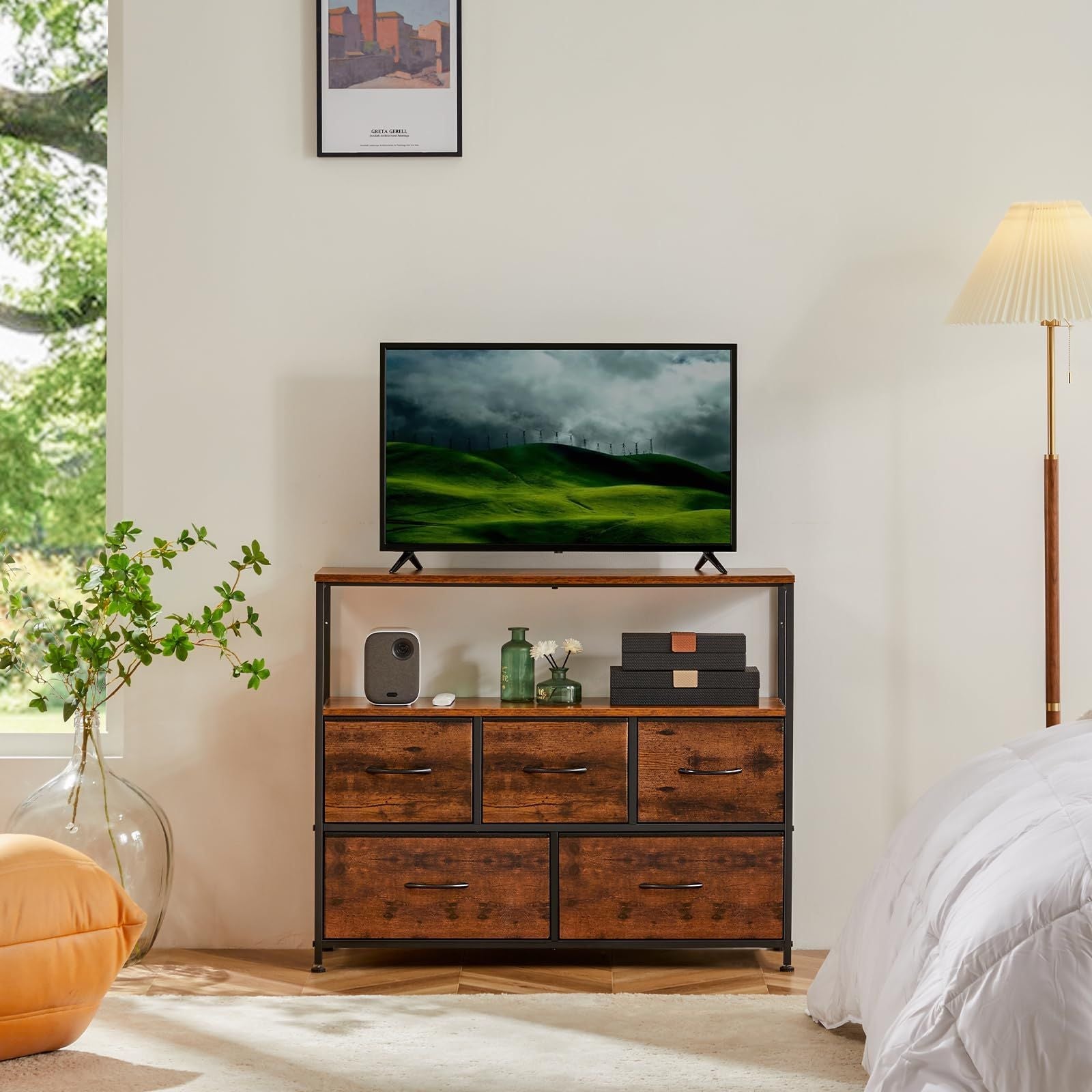 Dresser for Bedroom, Chest of Drawers, 5 Drawer Dresser, Closet Fabric Dresser with Metal Frame tv stand - Renee Lane Company